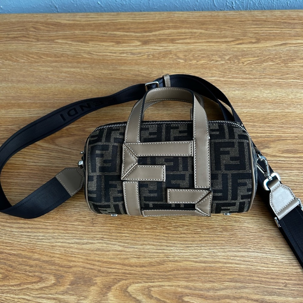 Jacquard Vitello Grace FF 1974 Mini O'CLock Bowling Bag Tobacco Moro Sand